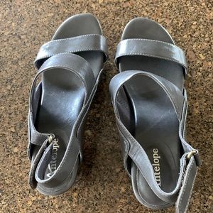 Grey womens sandal 2 1/2 inch heel.  Low miles.   Basically new.